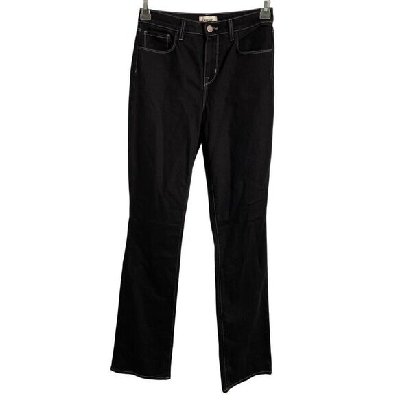 L'AGENCE Womens Lenora Seamed Flare Jeans 25 Black White Stitching Stretchy - Picture 1 of 5